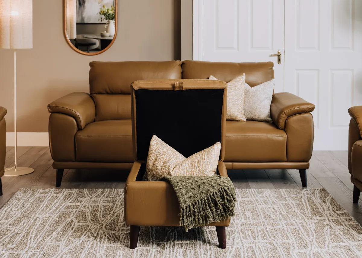 Tan Leather Storage Footstool - Savoy