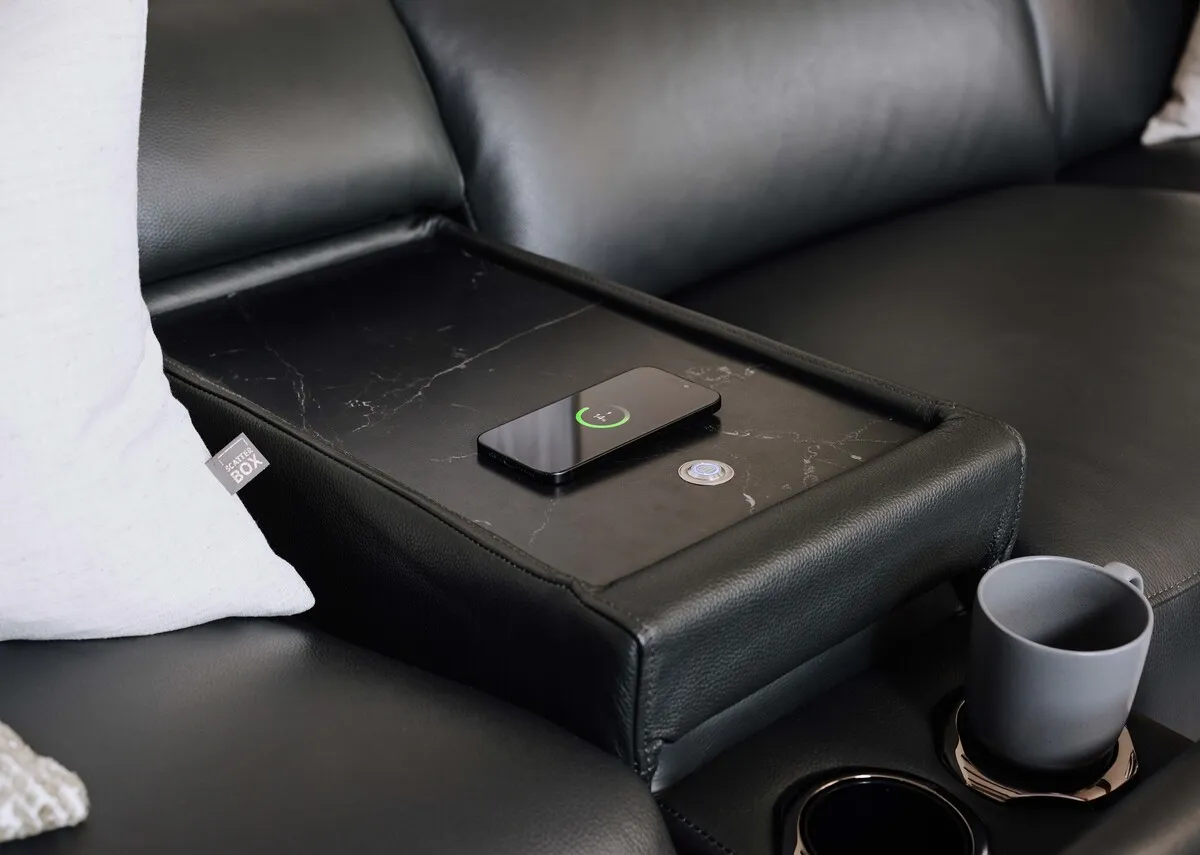 Charcoal Leather Drinks Holder With Wireless Charger - Moreno