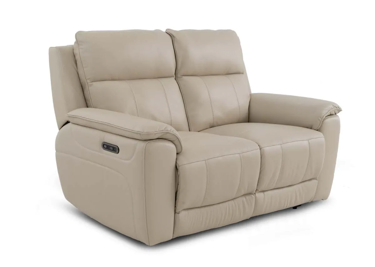 2 Seater Beige Leather Power Reclining Sofa - Aura