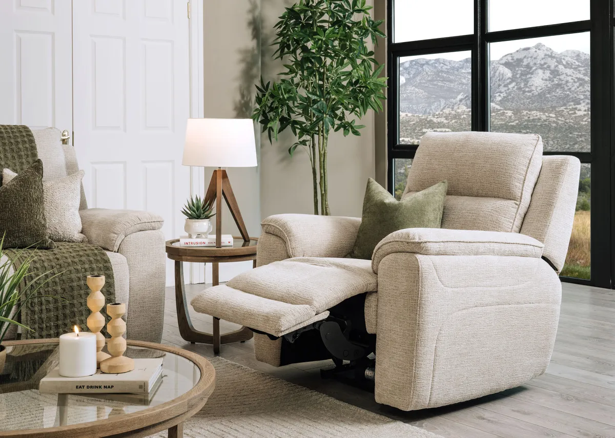 Beige Fabric Power Recliner - Aura