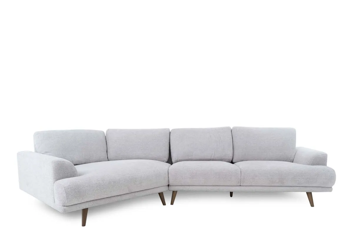 A stone grey corner sofa from EZ Livings Legend range. Angled view