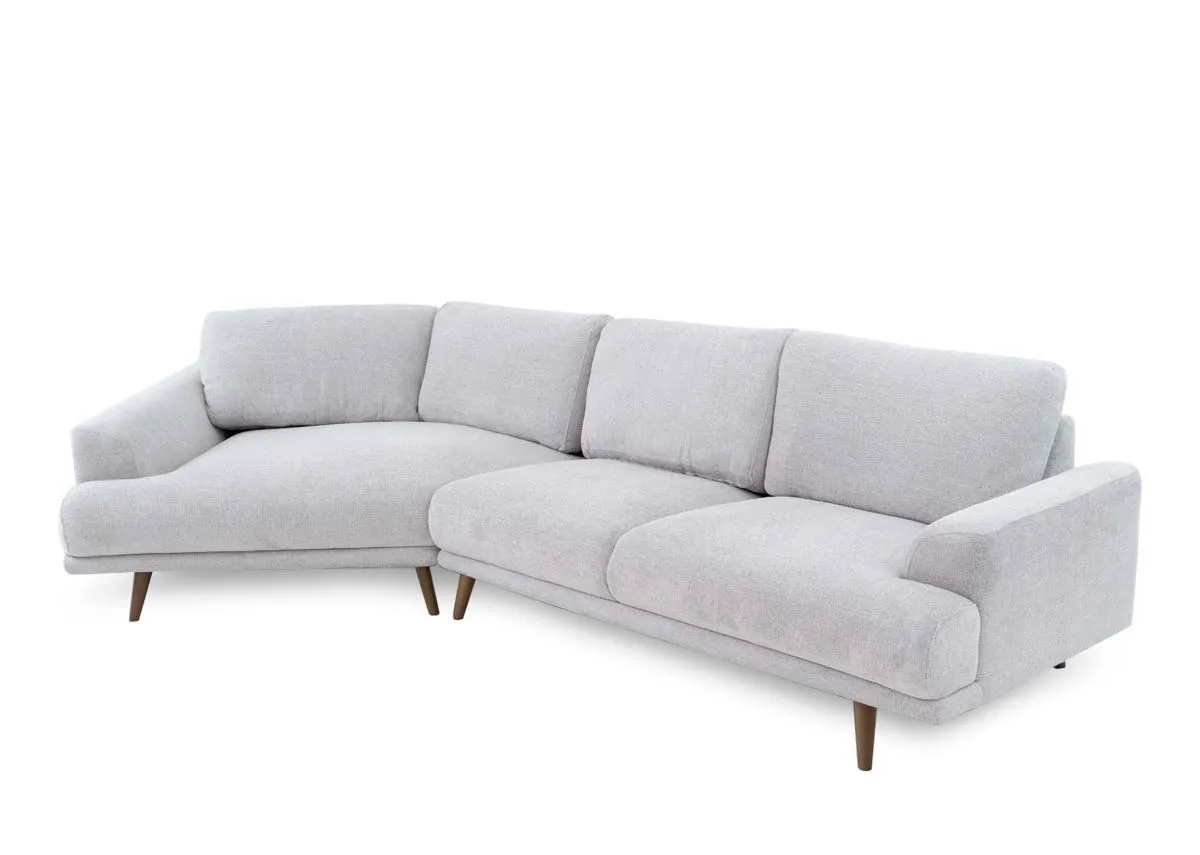 A stone grey corner sofa from EZ Livings Legend range.Side view of armrest on 1.5 seater