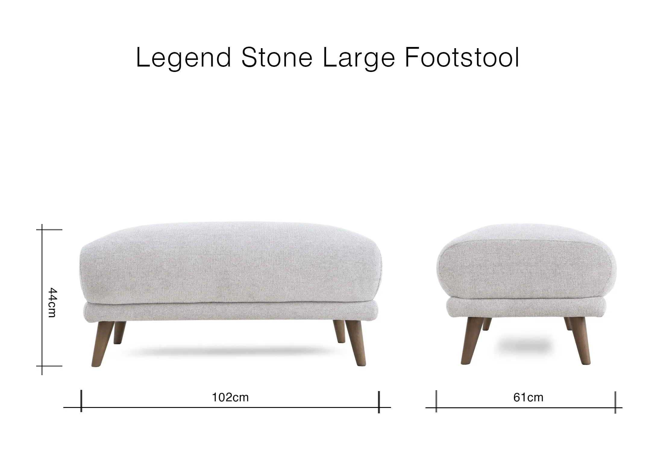 A dimension image of the Legend Grey Footstool with 100cm x 61cm x 44