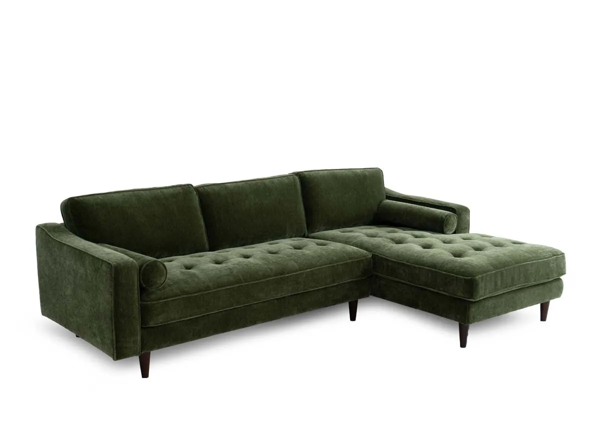 Forest Green Fabric RHF Corner Chaise - Genoa