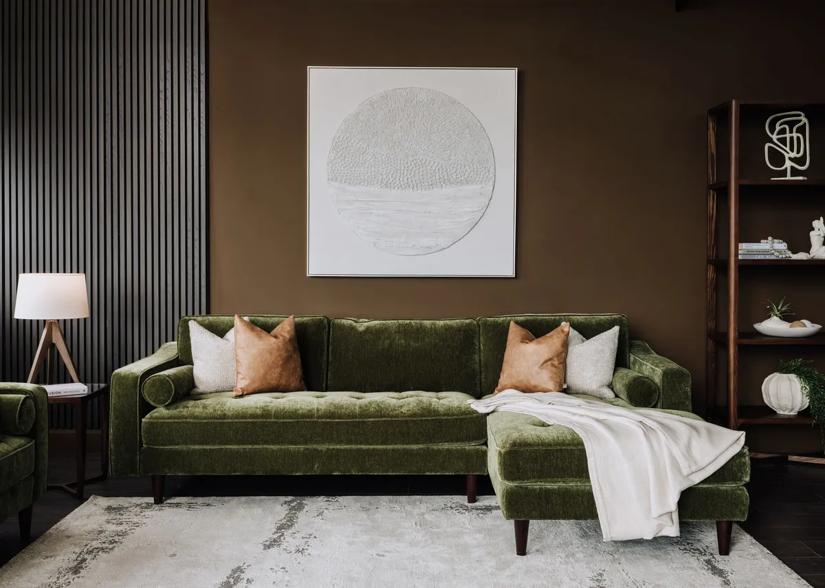 Forest Green Fabric RHF Corner Chaise - Genoa