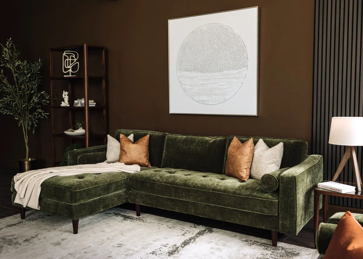 Forest Green Fabric LHF Corner Chaise - Genoa