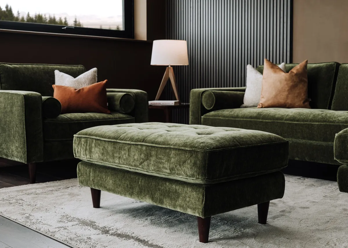 Forest Green Fabric Footstool - Genoa