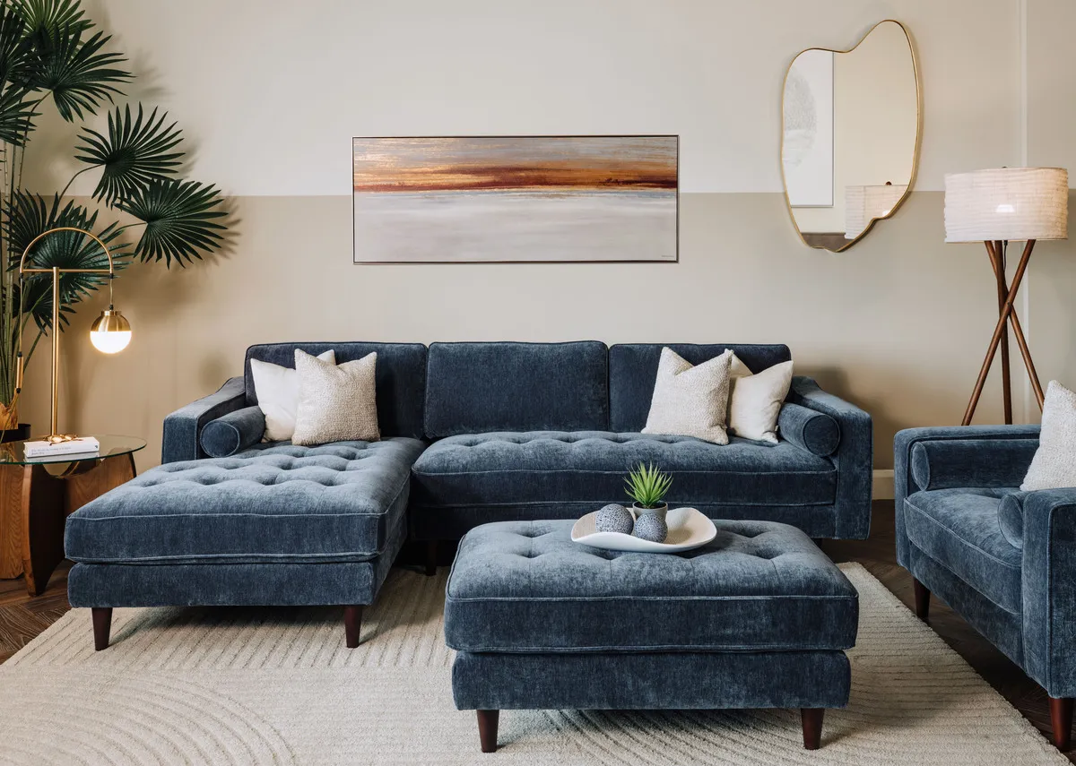 Blue Fabric LHF Corner Chaise - Genoa