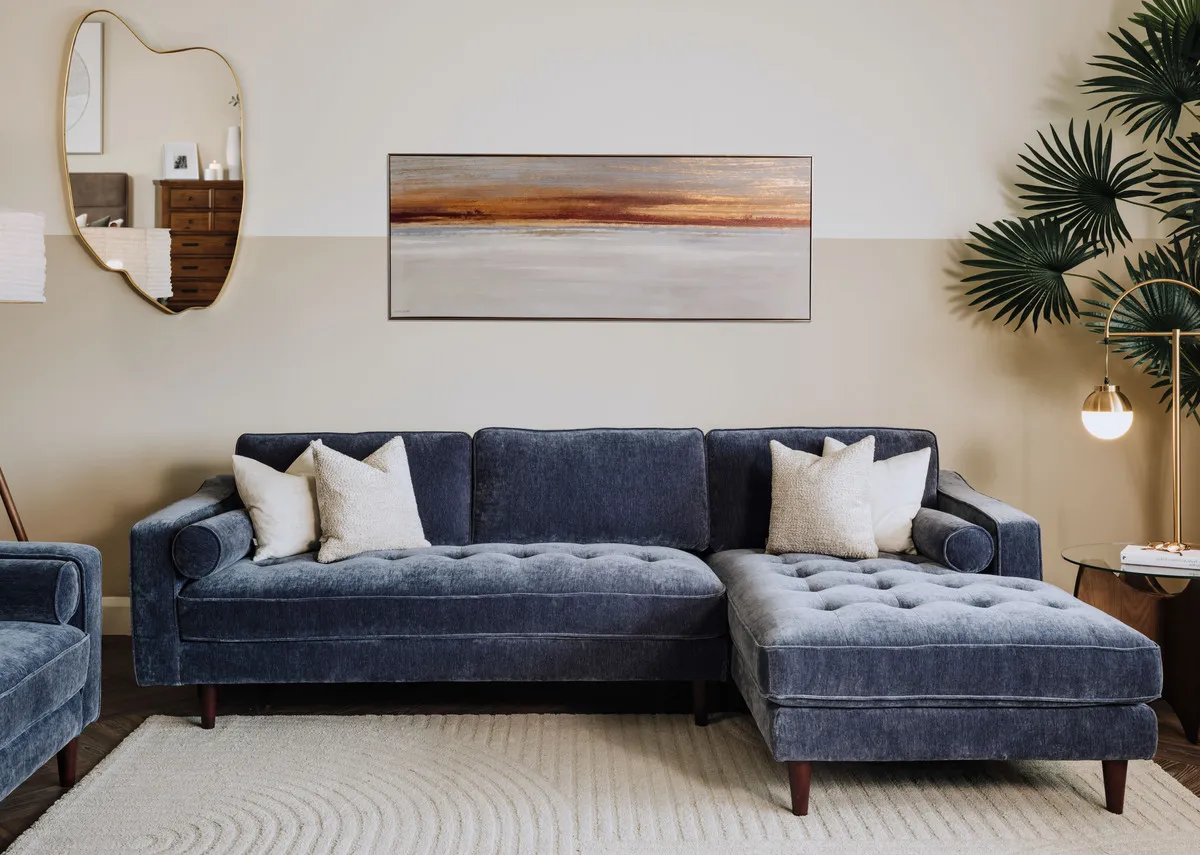 Blue Fabric RHF Corner Chaise - Genoa