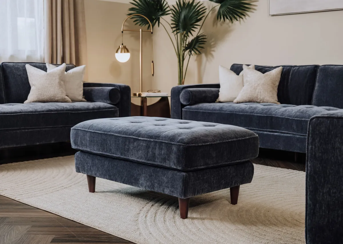 Blue Fabric Footstool - Genoa