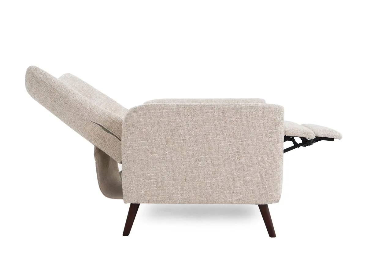 A cream fabric armchair from EZ Livings Ivy range. Side view