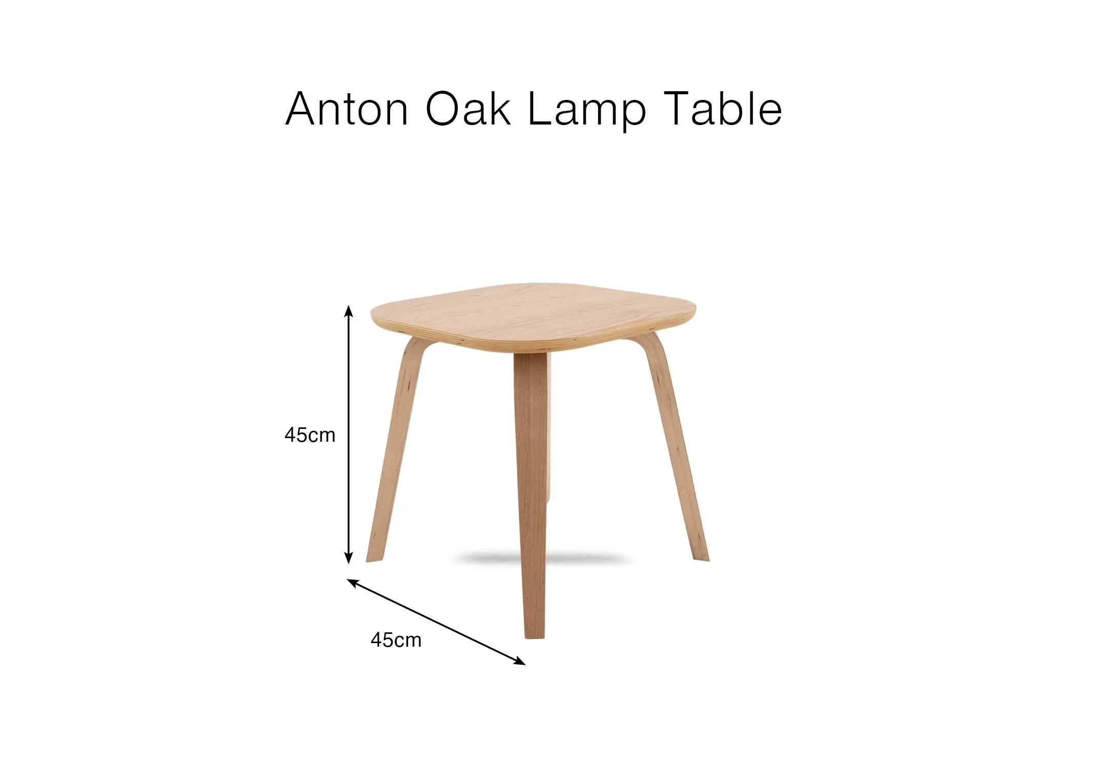 A dimension image of the Anton lamp table with 45cm x 45cm