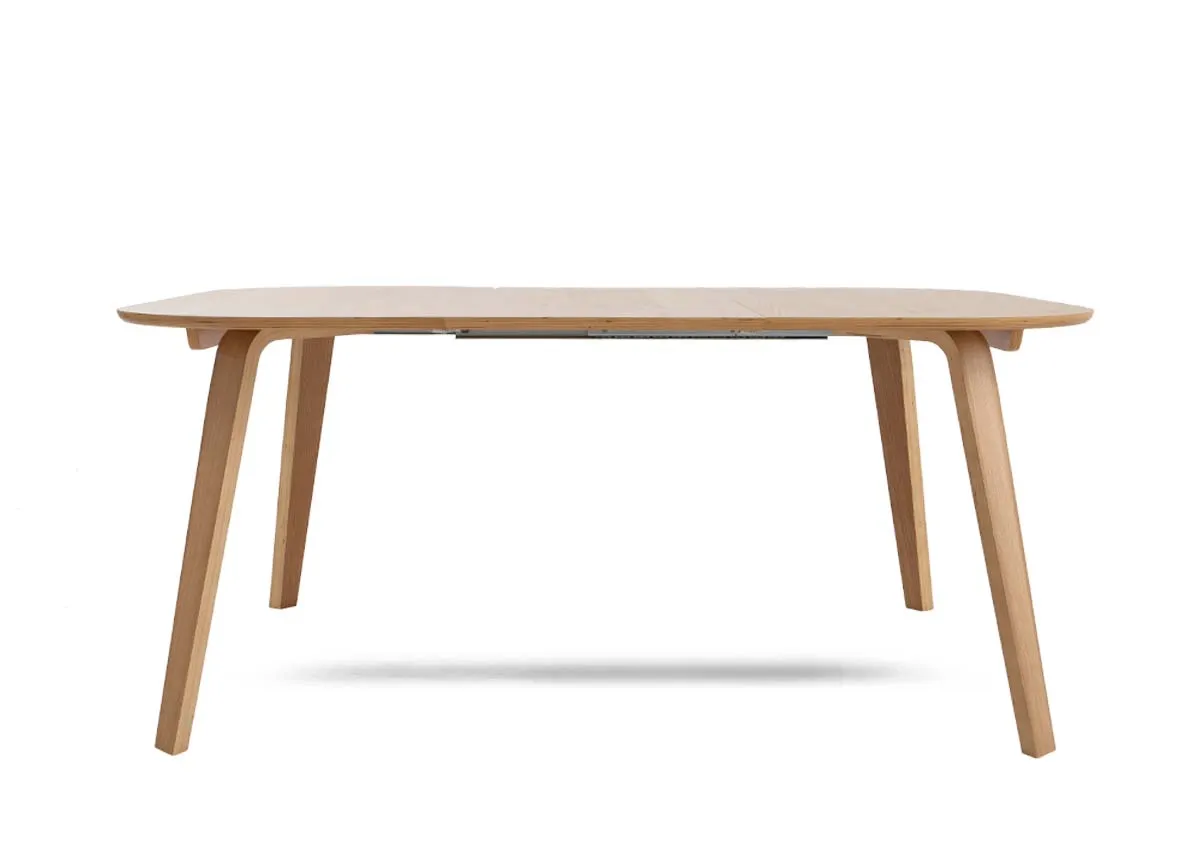 A square oak dining table from EZ Livings Anton range. Front view with table extended