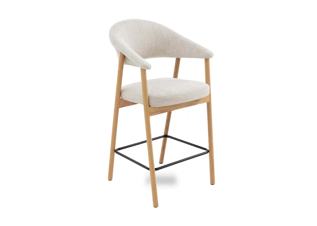 A natural oak  framed counter stool with cream fabric backrest and padded seat from EZ Livings Elk range.