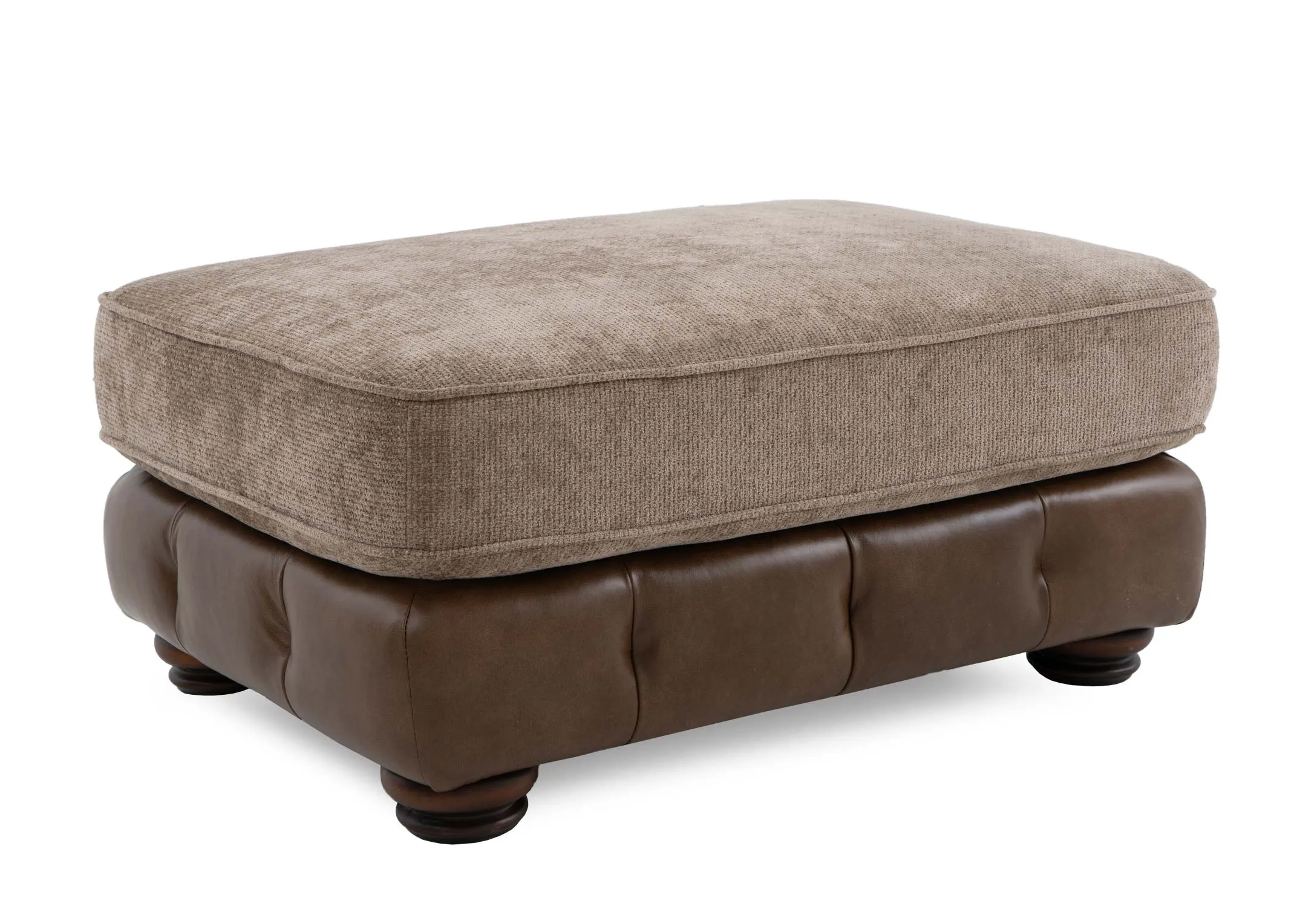 Brown Fabric & Leather Footstool - Nepal
