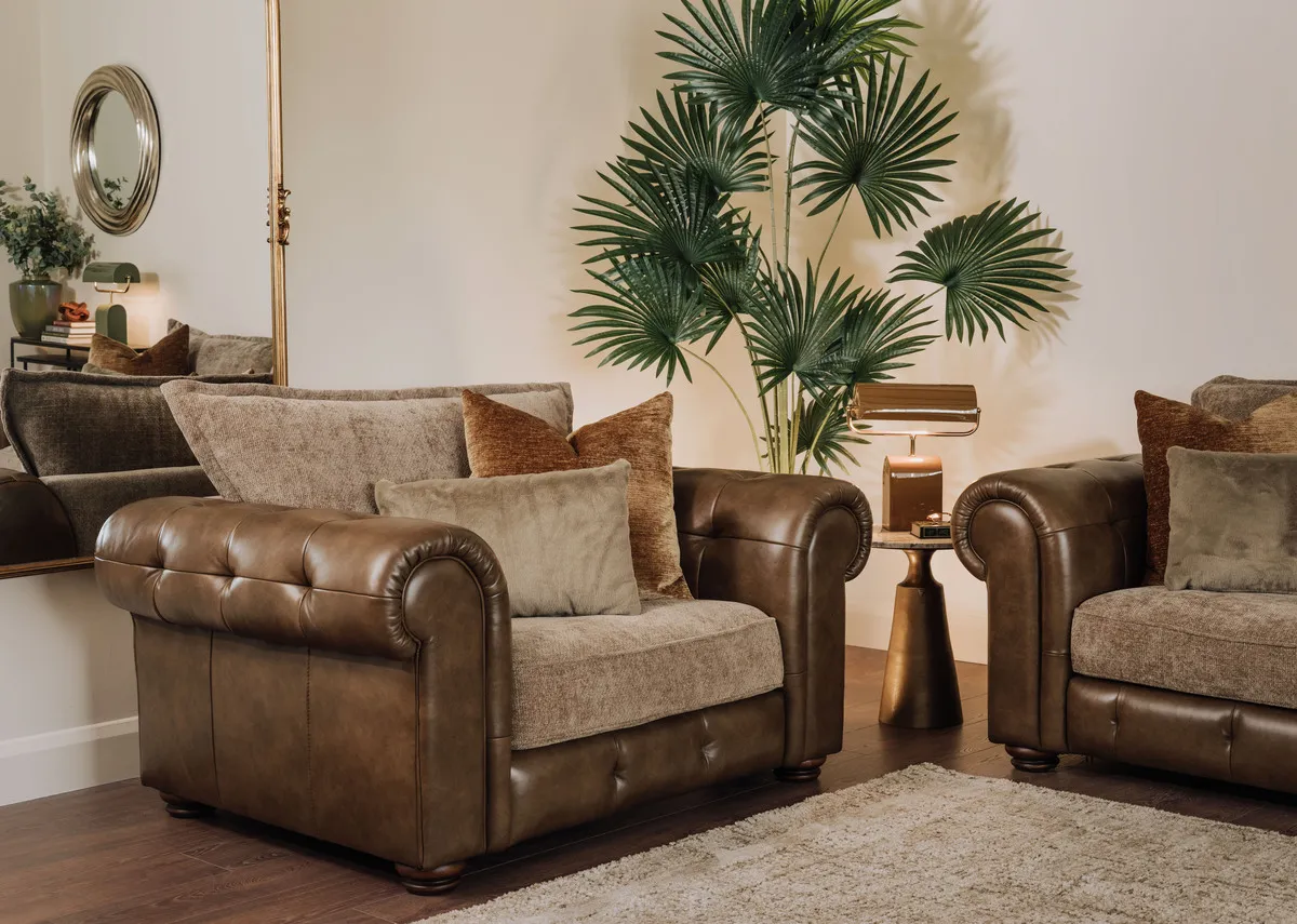 Brown Fabric & Leather Armchair - Nepal