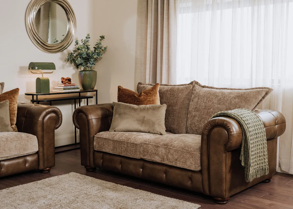 2 Seater Brown Fabric & Leather Sofa - Nepal