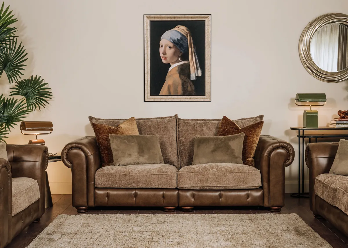 3.5 Seater Brown Fabric & Leather Sofa - Nepal