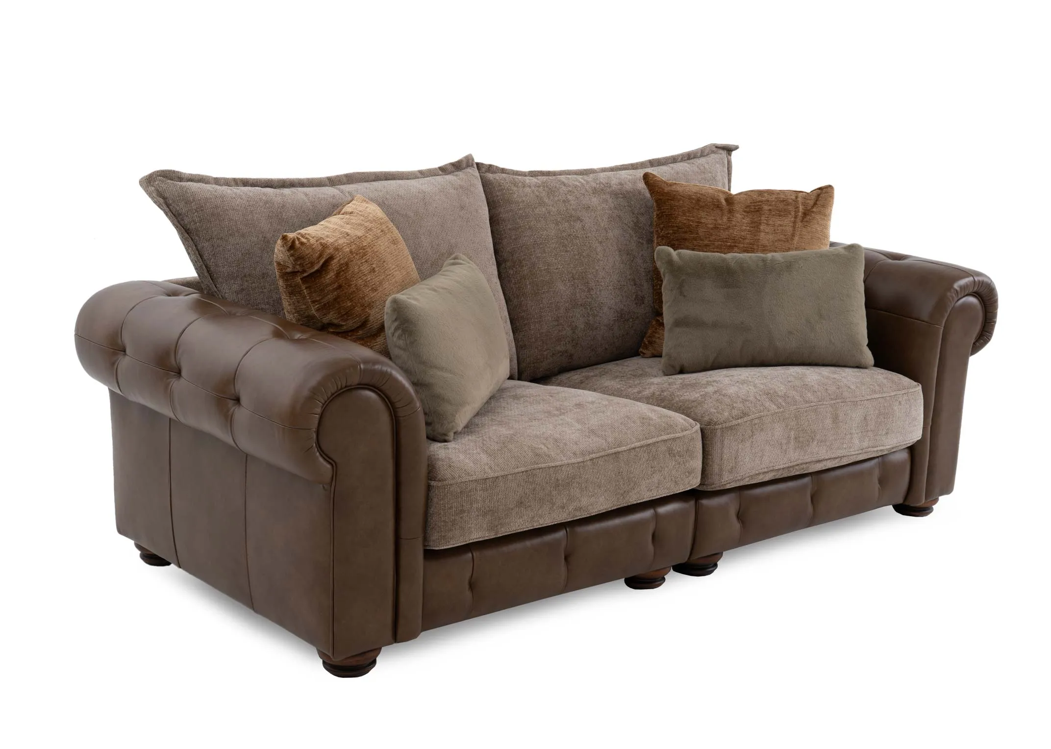 3.5 Seater Brown Fabric & Leather Sofa - Nepal