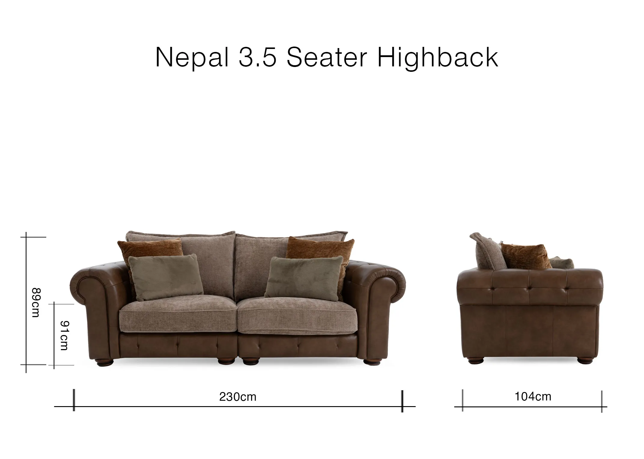 A dimension image of the Nepal 3 Seater for 230cm x 104cm x 93cm