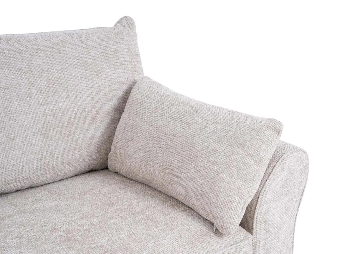 A beige fabric 3 seater sofa from EZ Livings Skyline range. Closeup of beige textured fabric.