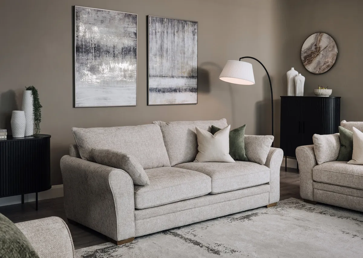 3 Seater Beige Fabric Sofa - New Skyline