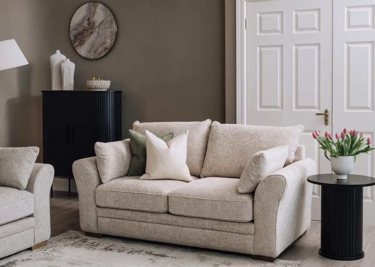 2 Seater Beige Fabric Sofa - New Skyline