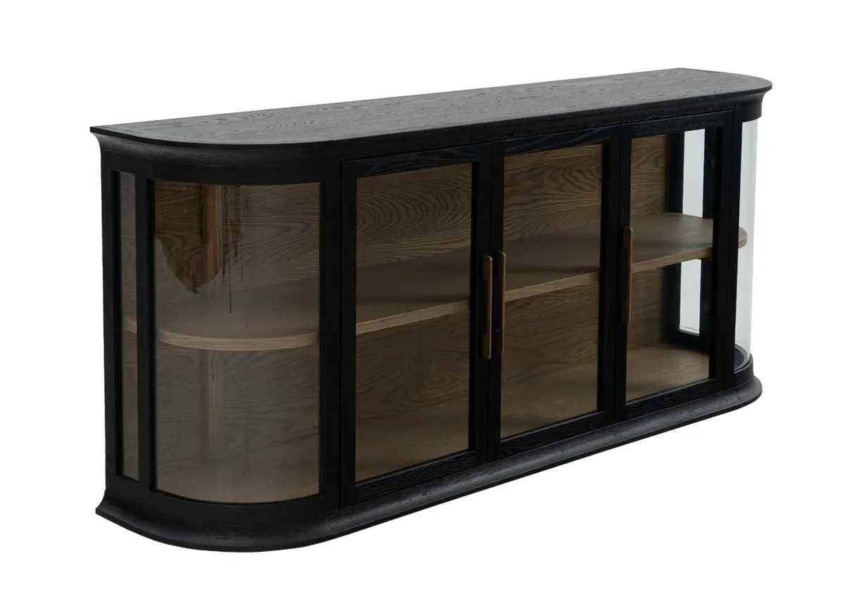 3 Door Black Oak & Glass Sideboard - Astoria