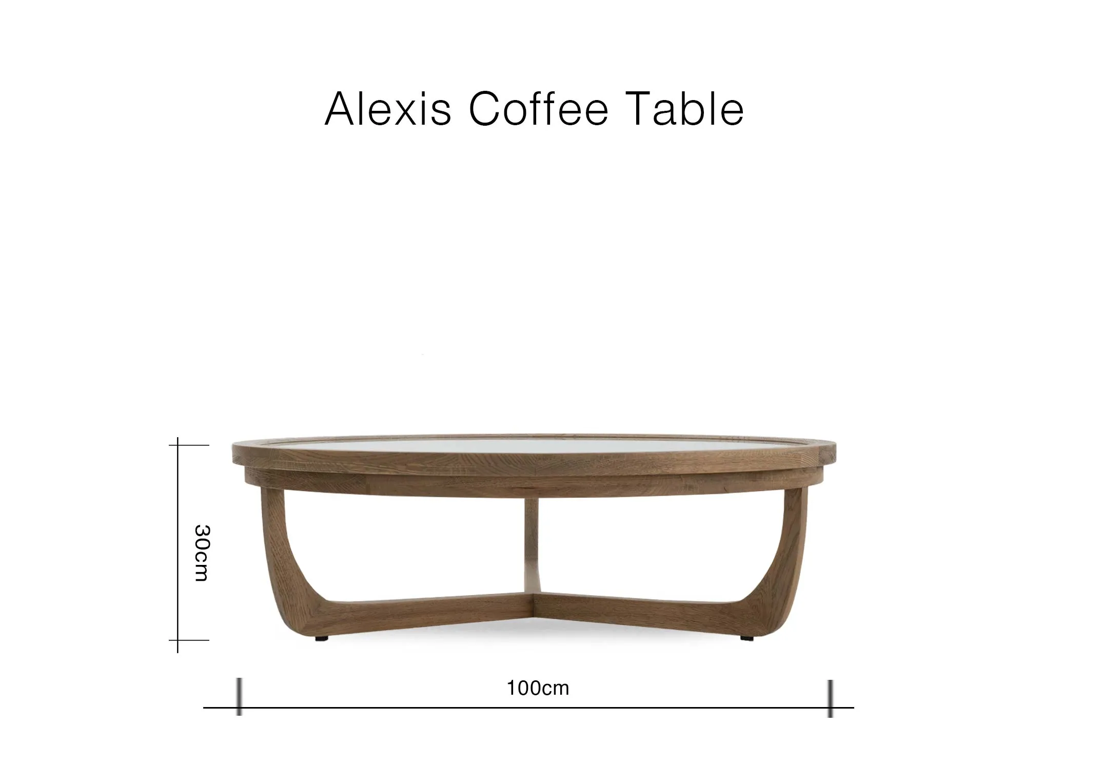 A imension image of the Alexis table with 100cm x 30cm