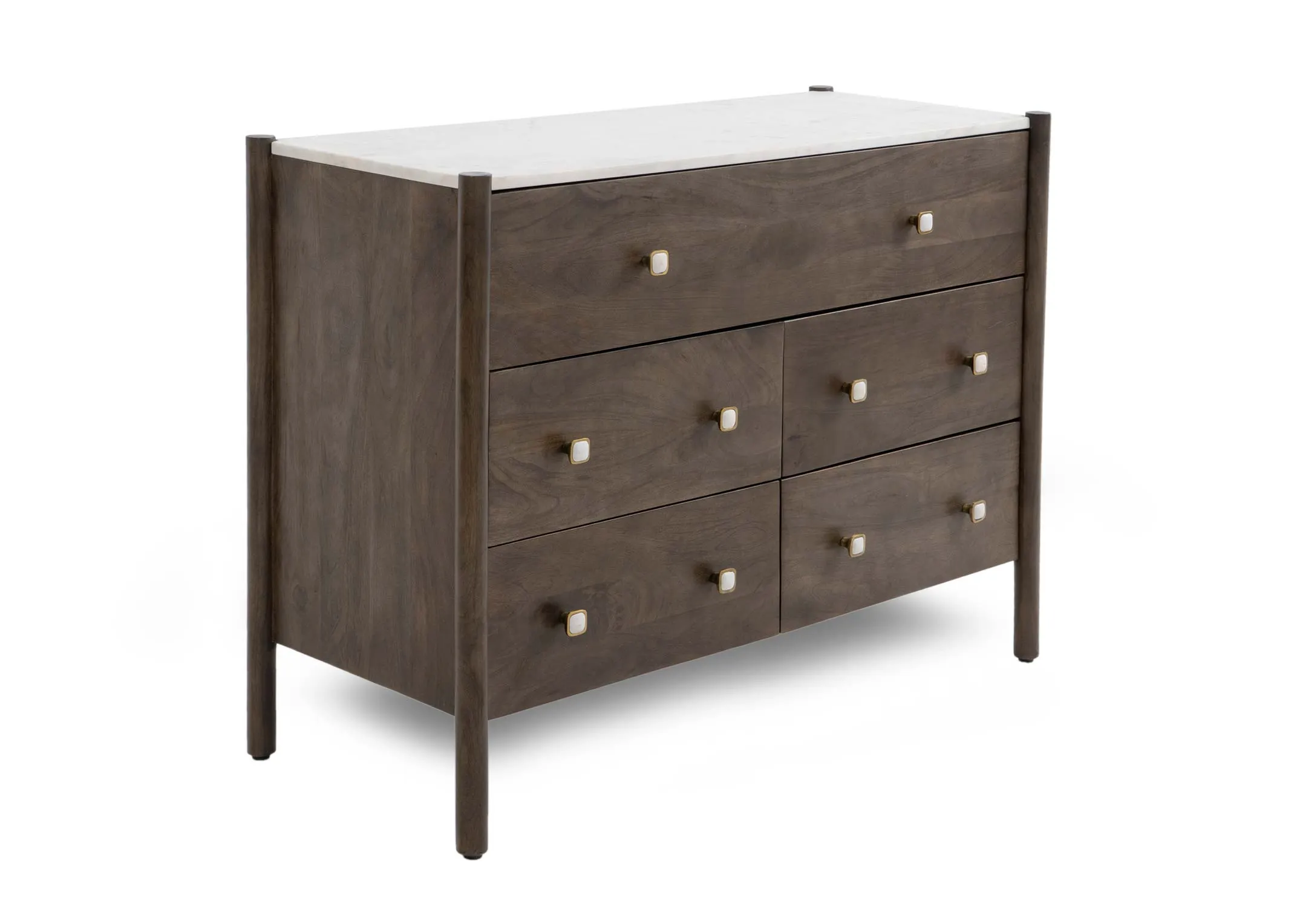 5 Drawer Brown Mango & Marble Chest - Nora