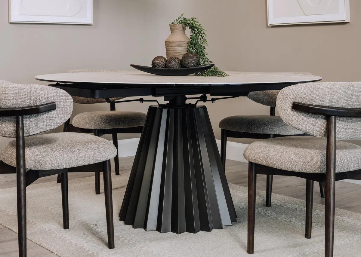 A lifestyle closeup of the Zenith dining table detail