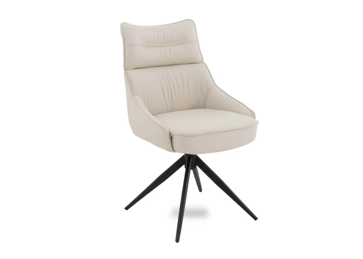 A cream swivel chair from EZ Livings Turin range. Angled view of boucle fabric.