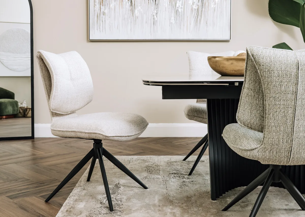 Beige Fabric Swivel Dining Chair - Napoli
