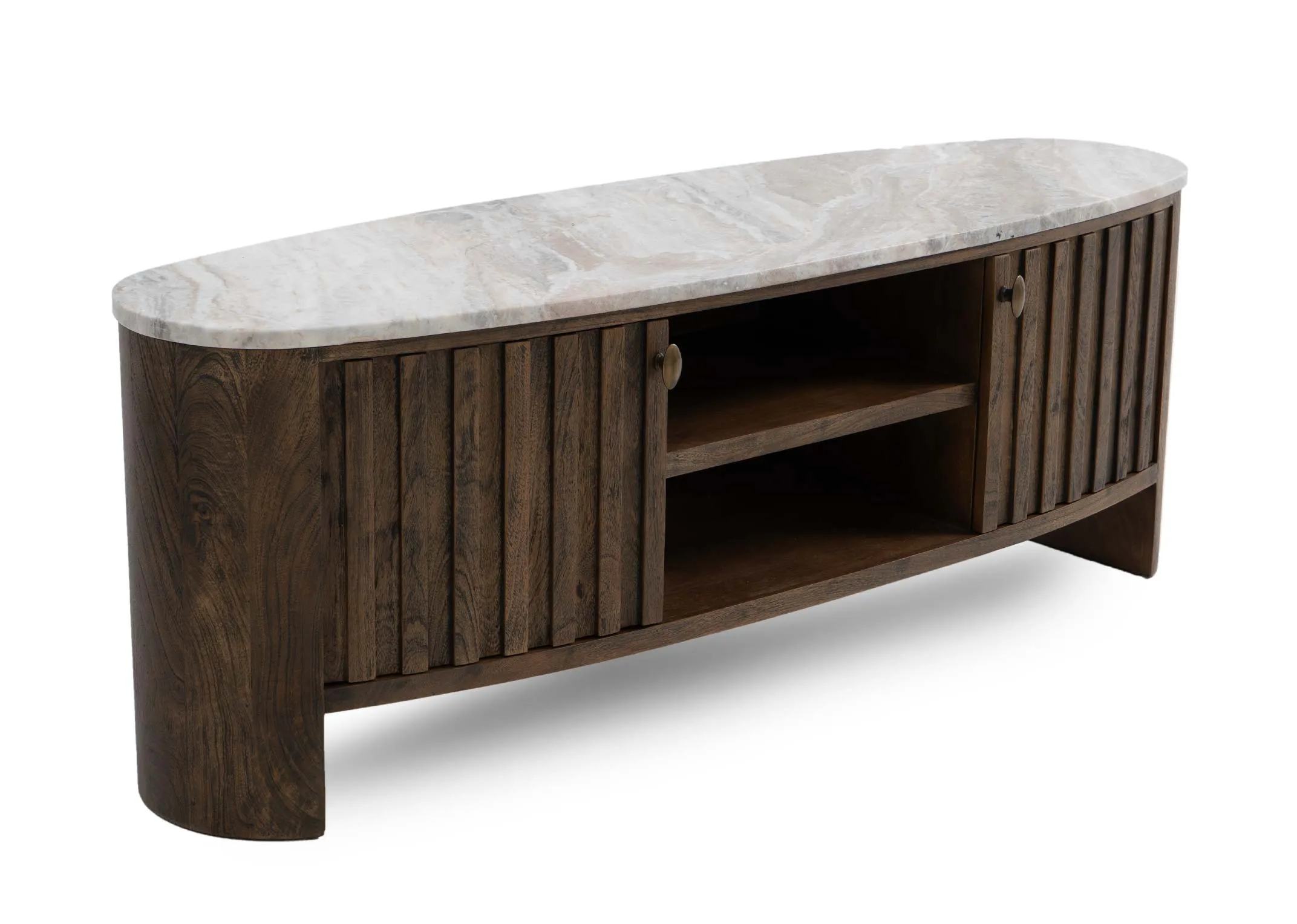 2 Door Brown Mango & Marble Top TV Unit - Eden