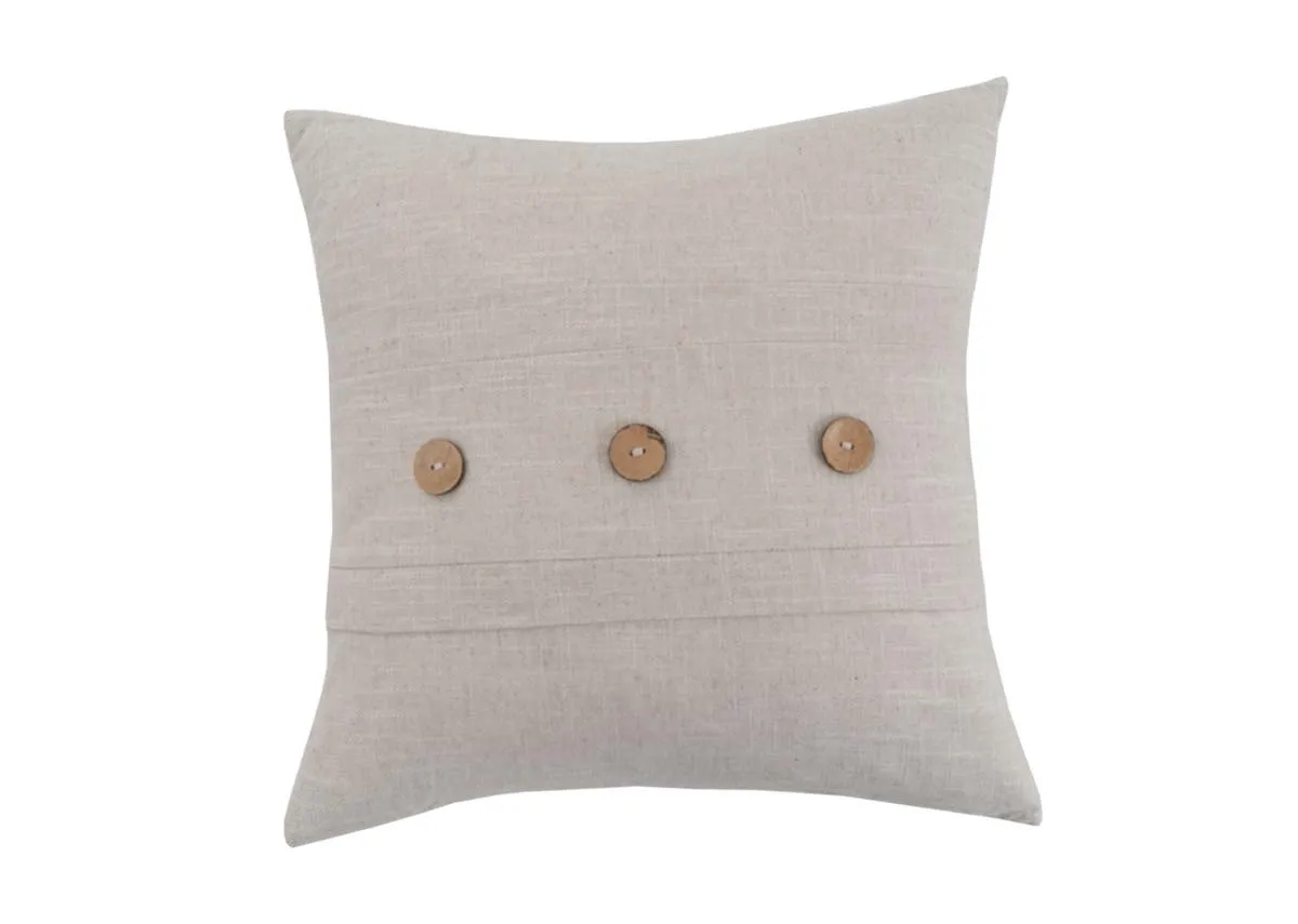 45cm Cream 3 Button Cushion - Vintage Linen