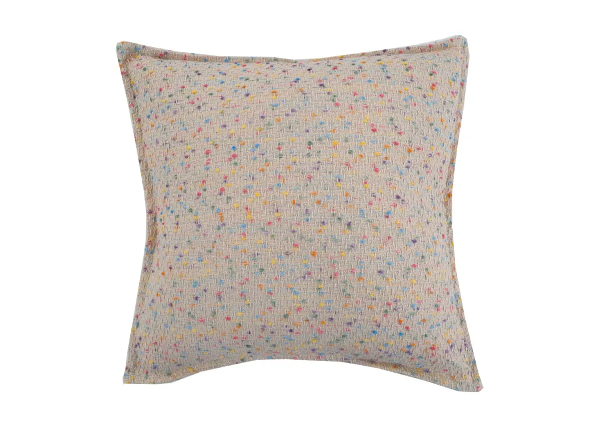A cream cushion with multi coloured flecks from EZ Livings Honey Flax range. Front view