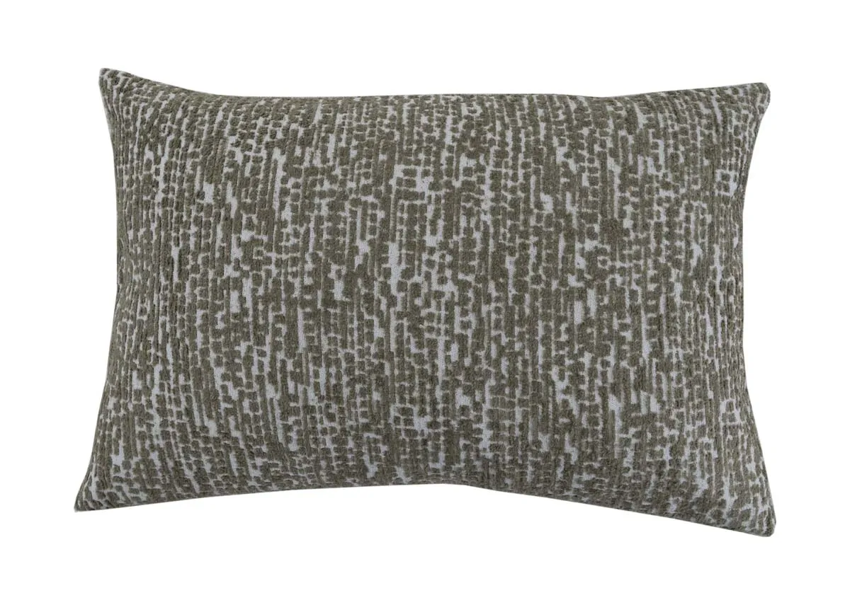 A green and white bolster cushion from EZ Livings Wild Fern range. Front view.