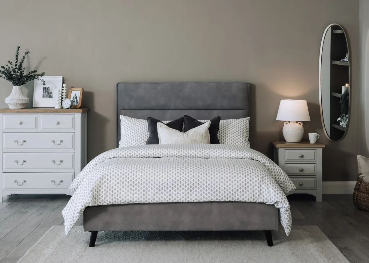 Double (4ft6) Grey Fabric Bed Frame - Ebony