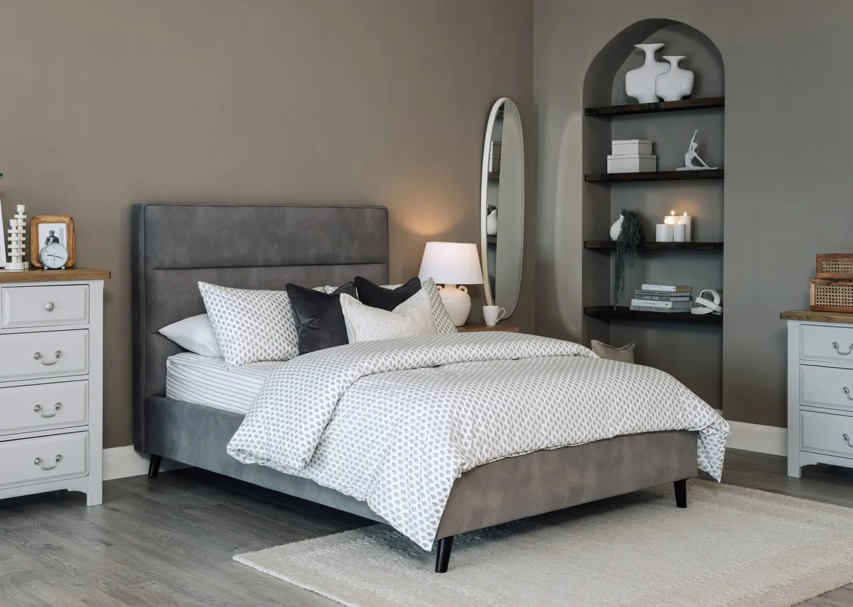 King Size (5ft) Grey Fabric Bed Frame - Ebony