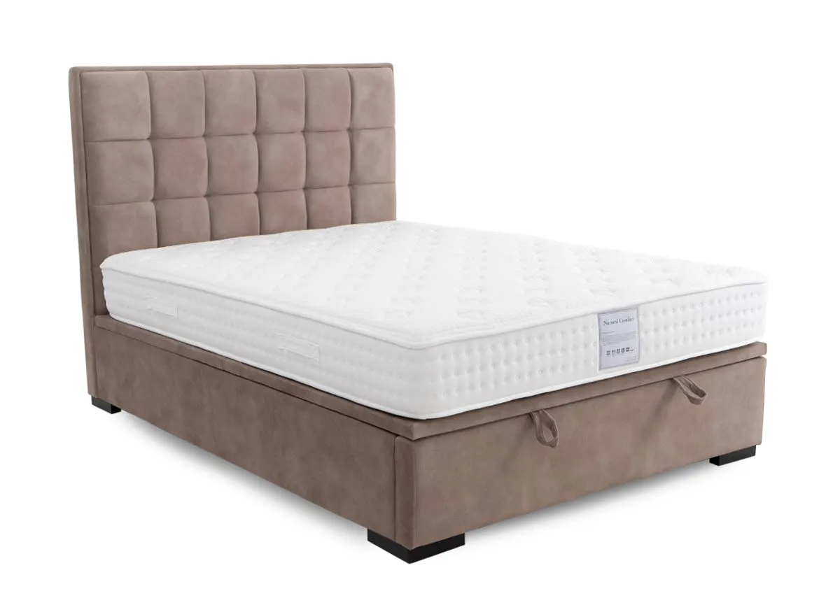 King Size (5ft) Brown Fabric Ottoman Bed - Sadie