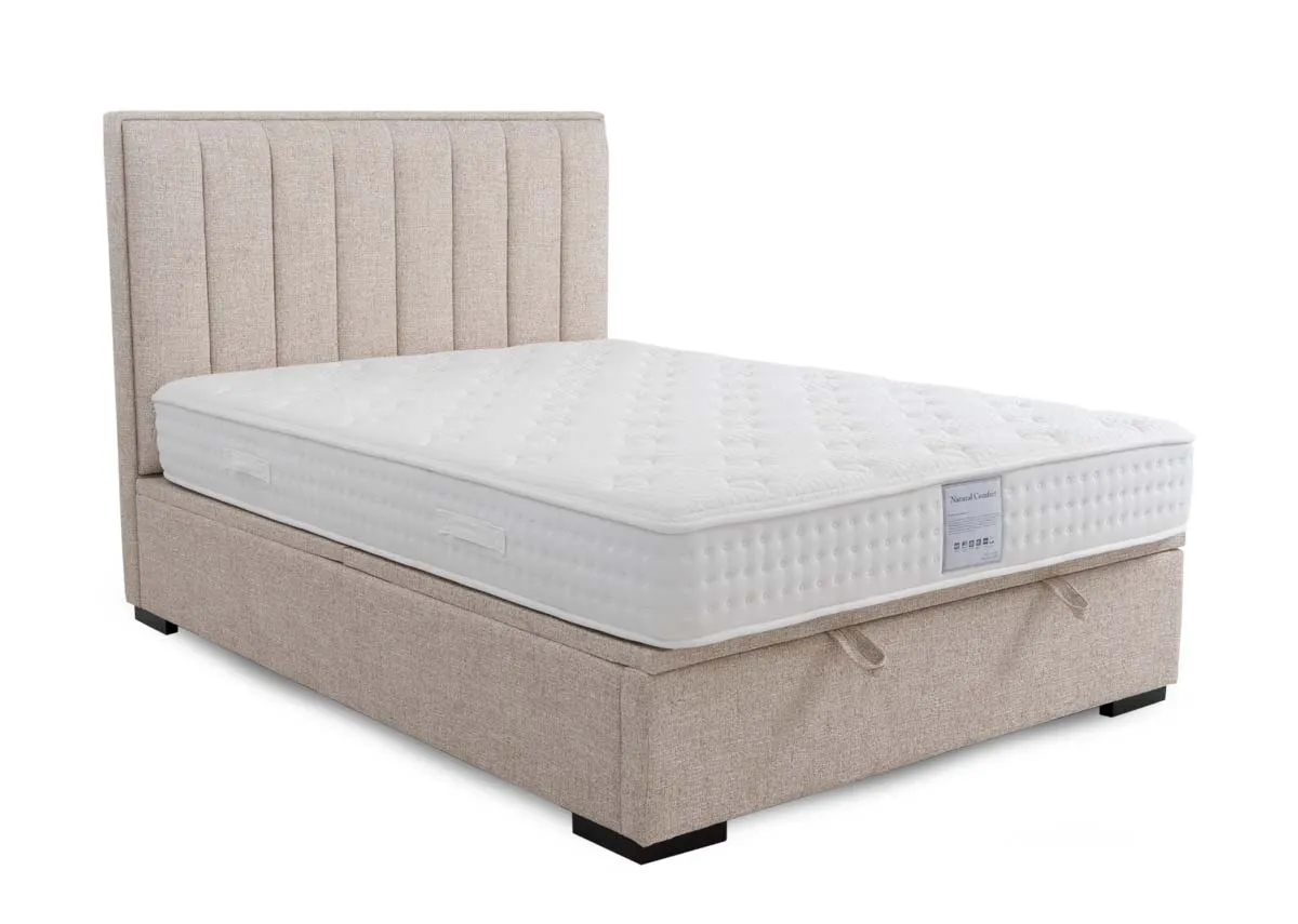 King Size (5ft) Beige Fabric Ottoman Bed - Liberty