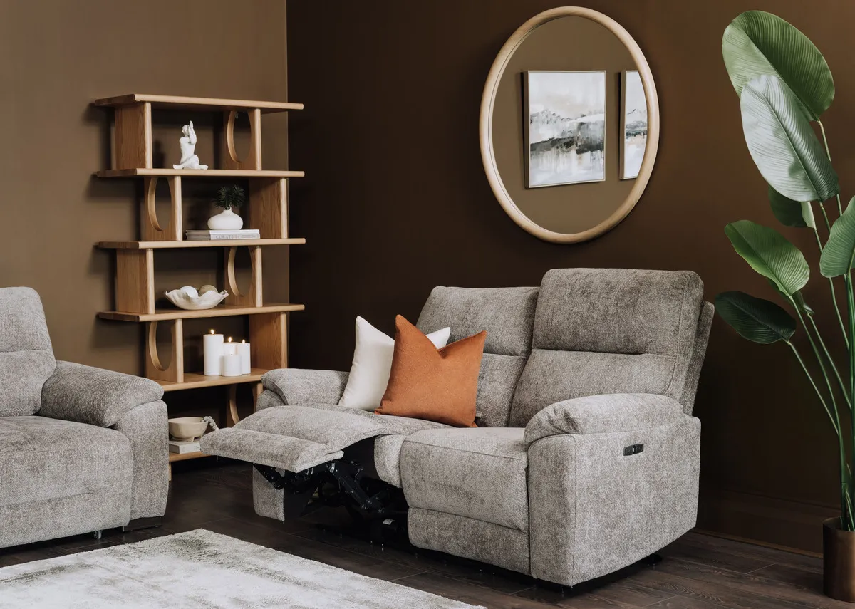2 Seater Grey Fabric Power Reclining Sofa - Annalee