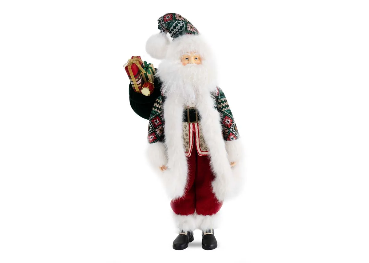 Red Fabric & Resin Santa - Christmas Figurine