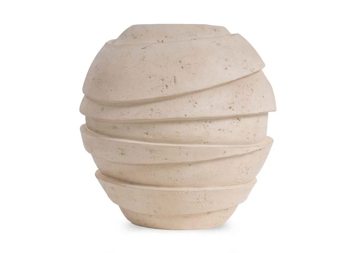 A natural resin vase with layered texture from EZ Livings Scupt vase. Front view