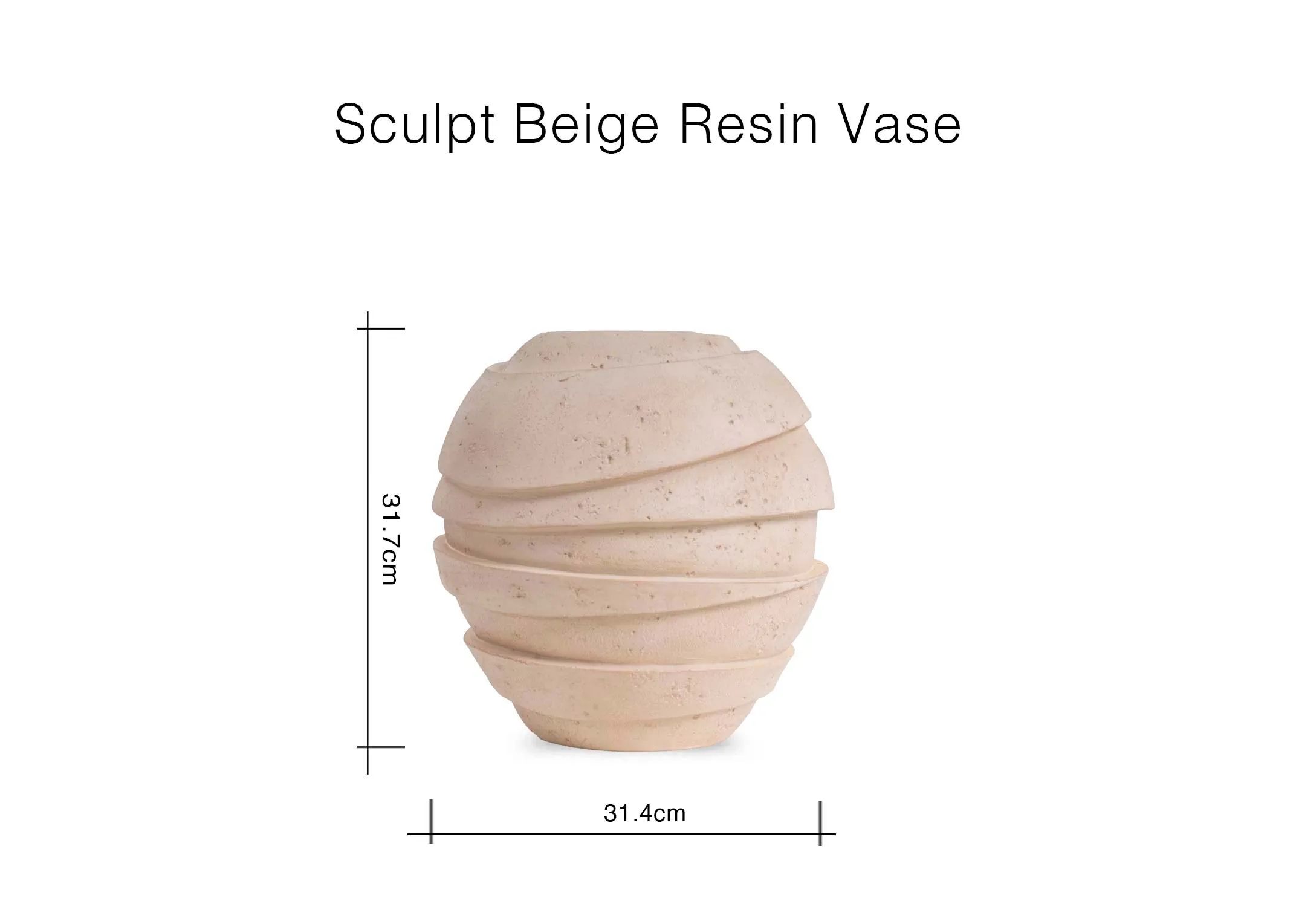A dimension image of the Resin Beige Vase with 31.4cm x 31.7cm
