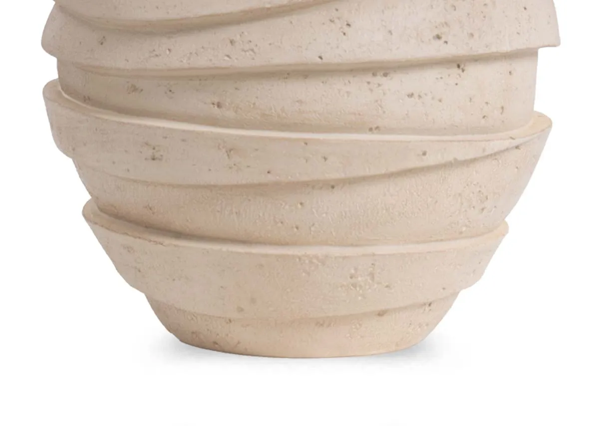 A natural resin vase with layered texture from EZ Livings Scupt vase. Closeup of textured finish
