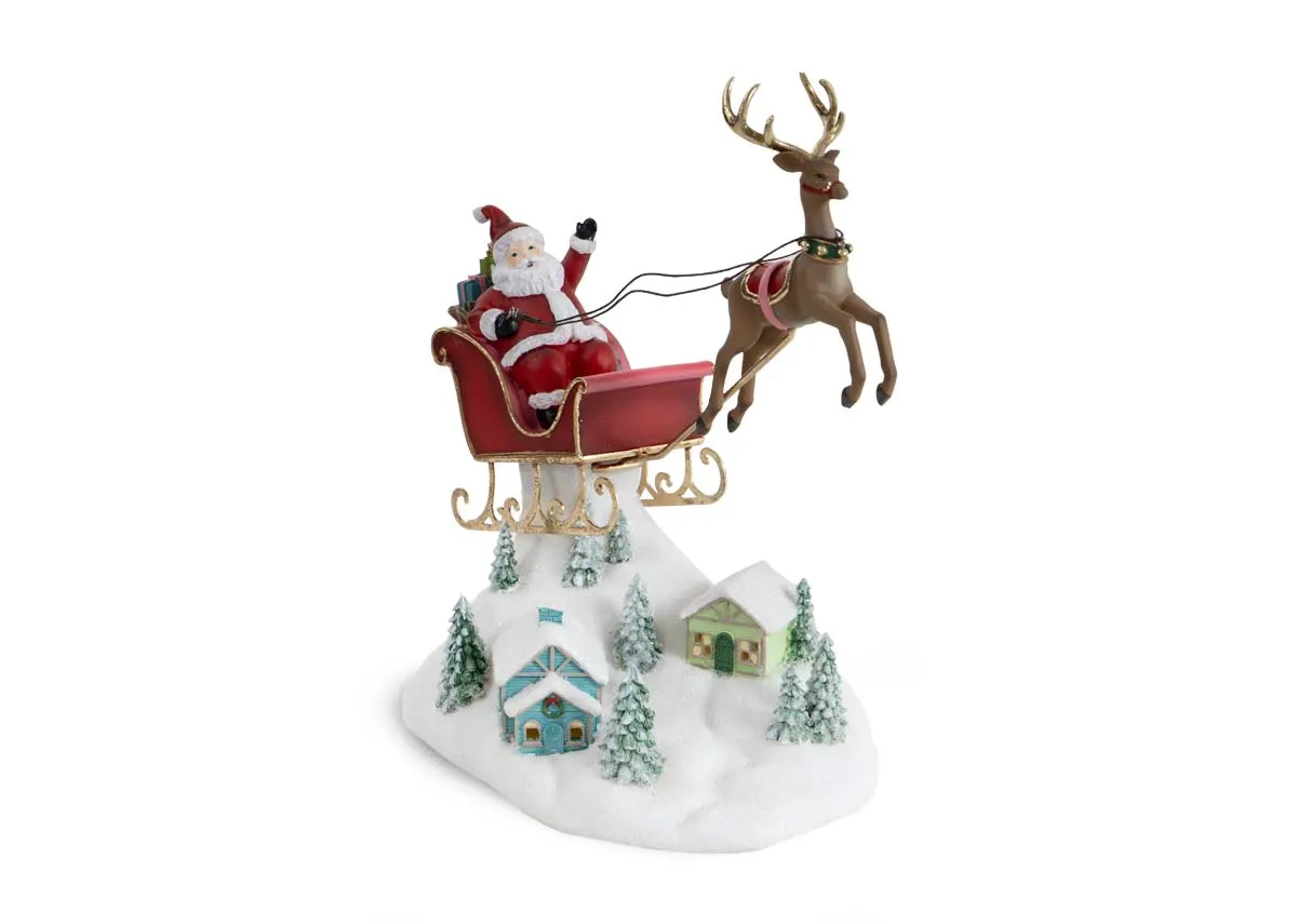 Resin Santa on Flying Sleigh - Christmas Figurine