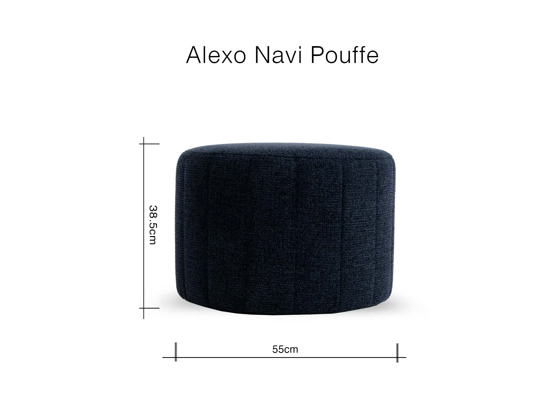 A dimension image of the Alexo Navy Pouffe with 36cm x 55cm