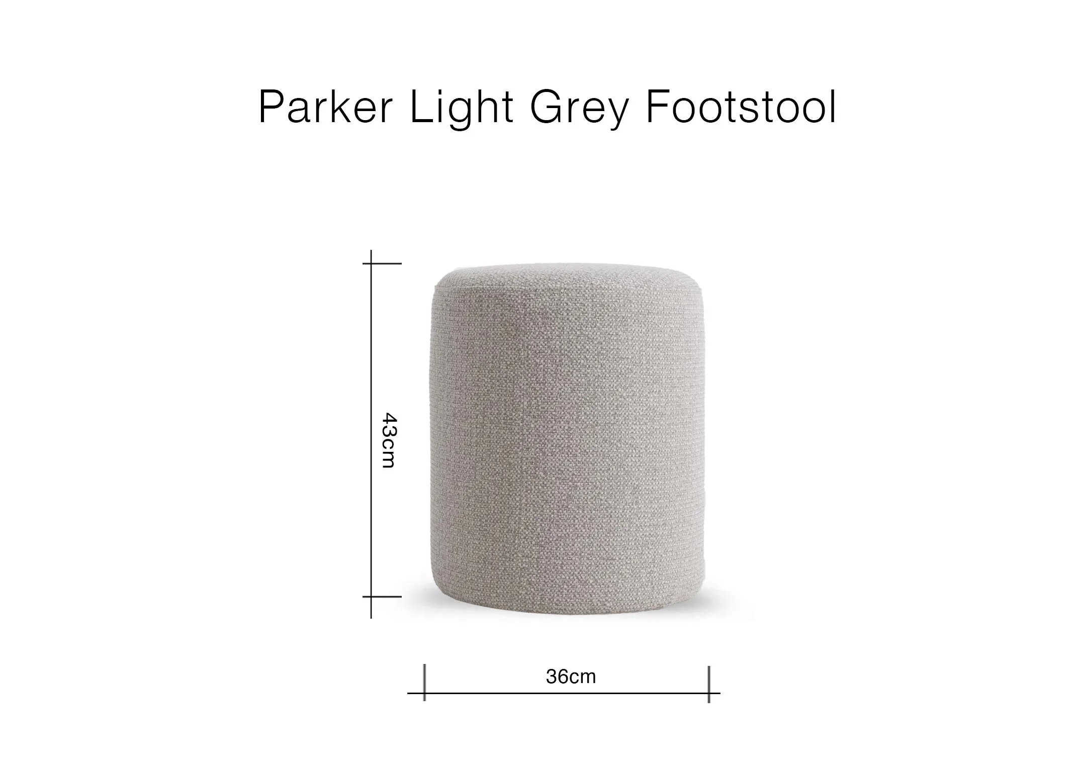A dimension image of the Parker Footstool with 36cm width x 43cm Height