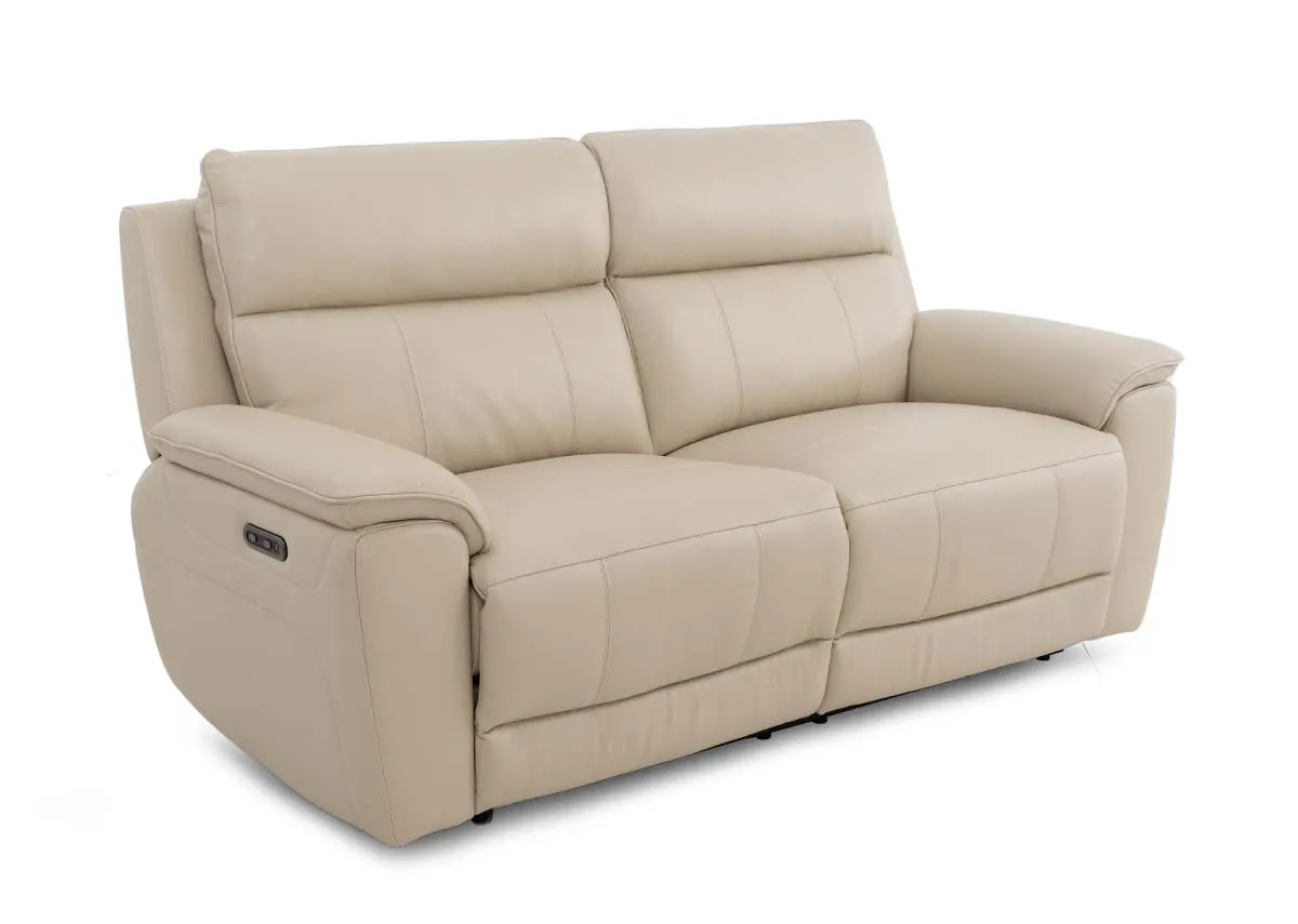 2.5 Seater Beige Leather Power Reclining Sofa - Aura